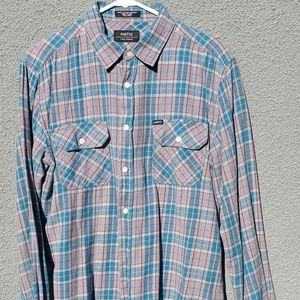 Rare Matix flannel button up with blue and grey pattern. Large